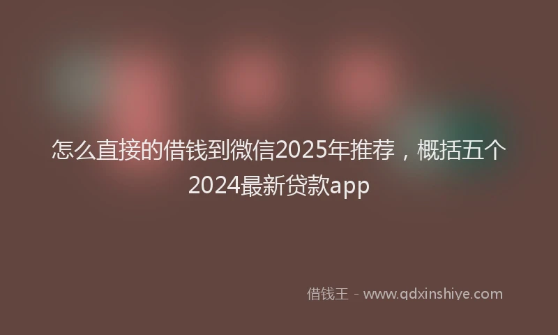 怎么直接的借钱到微信2025年推荐，概括五个2024最新贷款app