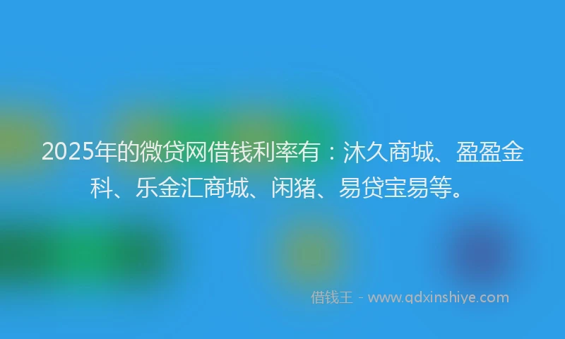 2025年的微贷网借钱利率有：沐久商城、盈盈金科、乐金汇商城、闲猪、易贷宝易等。