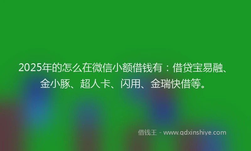 2025年的怎么在微信小额借钱有：借贷宝易融、金小豚、超人卡、闪用、金瑞快借等。