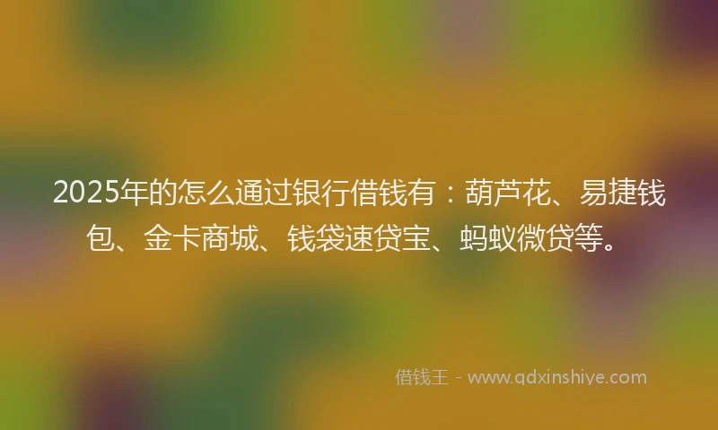 2025年的怎么通过银行借钱有：葫芦花、易捷钱包、金卡商城、钱袋速贷宝、蚂蚁微贷等。