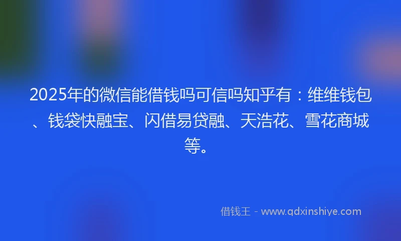 2025年的微信能借钱吗可信吗知乎有：维维钱包、钱袋快融宝、闪借易贷融、天浩花、雪花商城等。