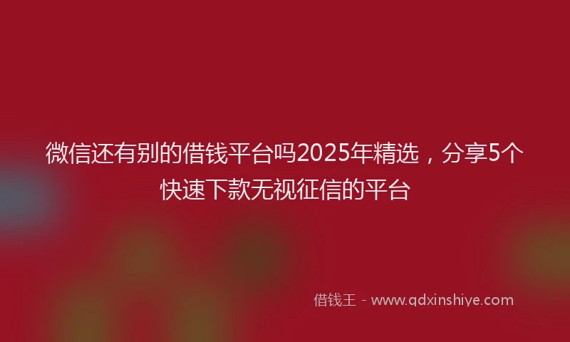 微信还有别的借钱平台吗2025年精选，分享5个快速下款无视征信的平台