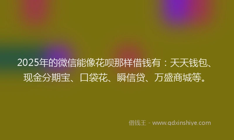 2025年的微信能像花呗那样借钱有：天天钱包、现金分期宝、口袋花、瞬信贷、万盛商城等。