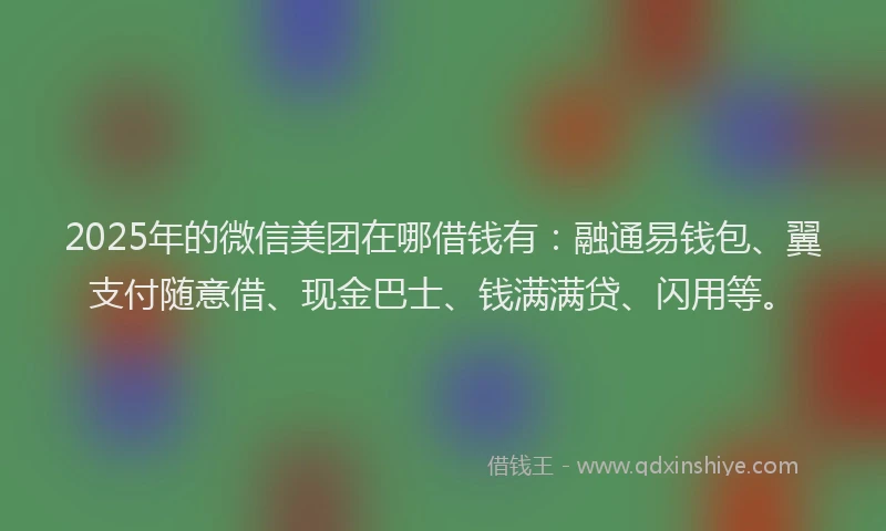 2025年的微信美团在哪借钱有：融通易钱包、翼支付随意借、现金巴士、钱满满贷、闪用等。
