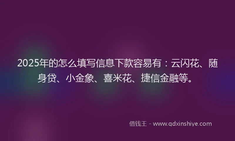 2025年的怎么填写信息下款容易有：云闪花、随身贷、小金象、喜米花、捷信金融等。