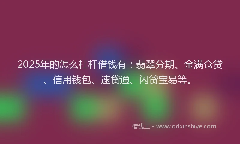 2025年的怎么杠杆借钱有：翡翠分期、金满仓贷、信用钱包、速贷通、闪贷宝易等。