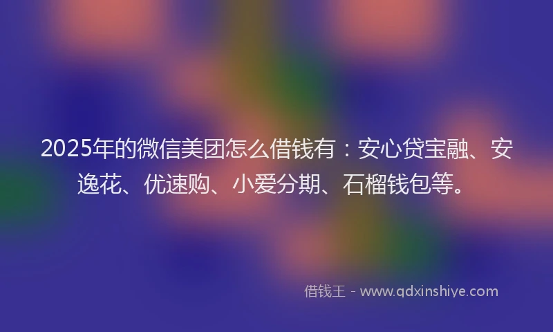 2025年的微信美团怎么借钱有：安心贷宝融、安逸花、优速购、小爱分期、石榴钱包等。