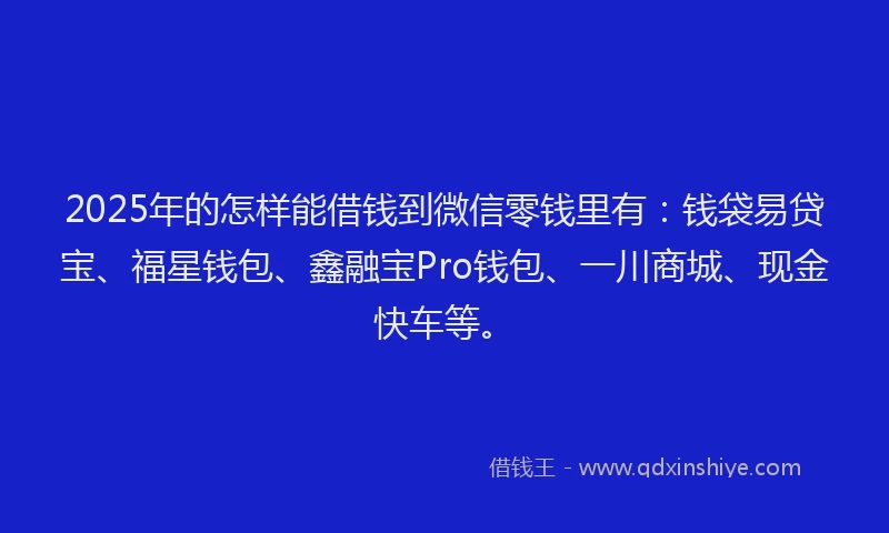 2025年的怎样能借钱到微信零钱里有：钱袋易贷宝、福星钱包、鑫融宝Pro钱包、一川商城、现金快车等。