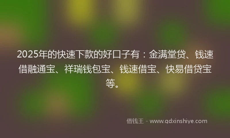2025年的快速下款的好口子有：金满堂贷、钱速借融通宝、祥瑞钱包宝、钱速借宝、快易借贷宝等。