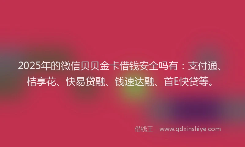 2025年的微信贝贝金卡借钱安全吗有：支付通、桔享花、快易贷融、钱速达融、首E快贷等。