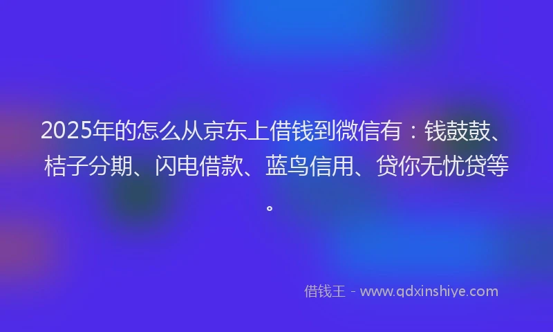 2025年的怎么从京东上借钱到微信有：钱鼓鼓、桔子分期、闪电借款、蓝鸟信用、贷你无忧贷等。