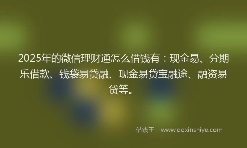 2025年的微信理财通怎么借钱有：现金易、分期乐借款、钱袋易贷融、现金易贷宝融途、融资易贷等。