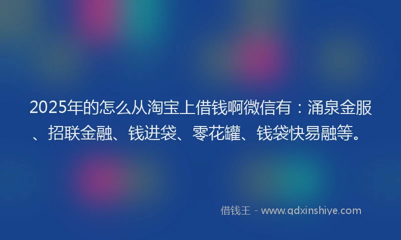2025年的怎么从淘宝上借钱啊微信有：涌泉金服、招联金融、钱进袋、零花罐、钱袋快易融等。
