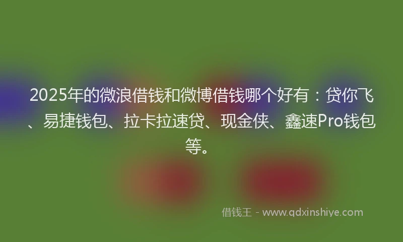 2025年的微浪借钱和微博借钱哪个好有：贷你飞、易捷钱包、拉卡拉速贷、现金侠、鑫速Pro钱包等。