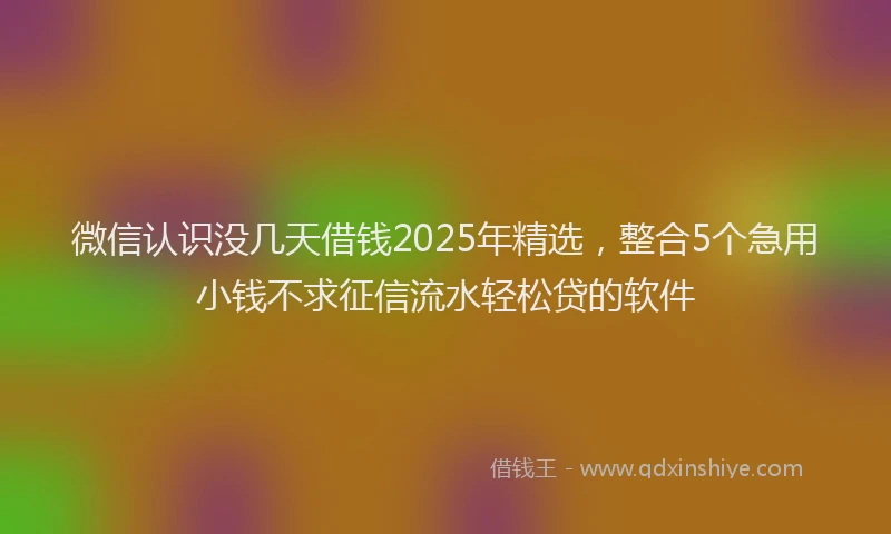 微信认识没几天借钱2025年精选，整合5个急用小钱不求征信流水轻松贷的软件