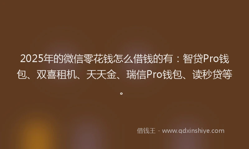 2025年的微信零花钱怎么借钱的有：智贷Pro钱包、双喜租机、天天金、瑞信Pro钱包、读秒贷等。