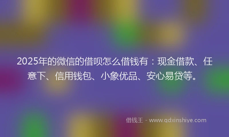 2025年的微信的借呗怎么借钱有：现金借款、任意下、信用钱包、小象优品、安心易贷等。