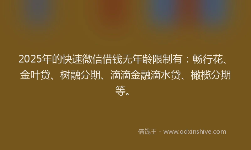 2025年的快速微信借钱无年龄限制有：畅行花、金叶贷、树融分期、滴滴金融滴水贷、橄榄分期等。