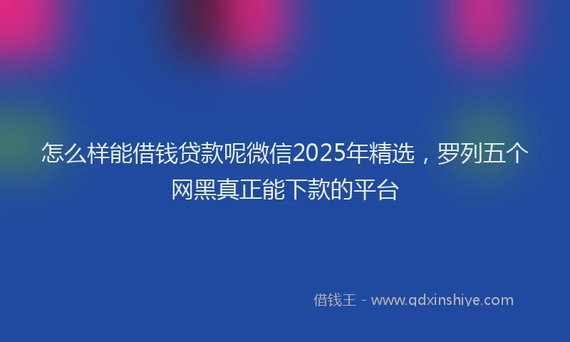 怎么样能借钱贷款呢微信2025年精选，罗列五个网黑真正能下款的平台