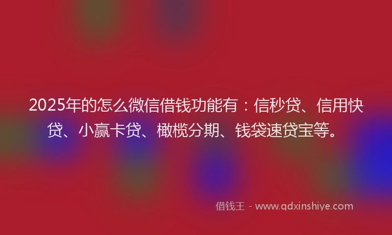 2025年的怎么微信借钱功能有：信秒贷、信用快贷、小赢卡贷、橄榄分期、钱袋速贷宝等。