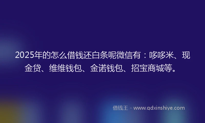 2025年的怎么借钱还白条呢微信有：哆哆米、现金贷、维维钱包、金诺钱包、招宝商城等。