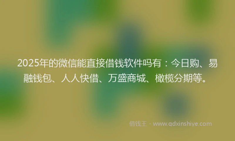 2025年的微信能直接借钱软件吗有：今日购、易融钱包、人人快借、万盛商城、橄榄分期等。