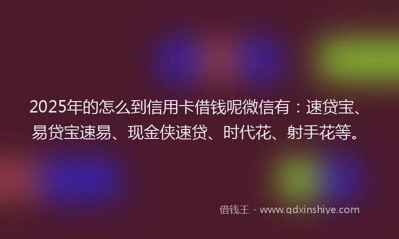 2025年的怎么到信用卡借钱呢微信有：速贷宝、易贷宝速易、现金侠速贷、时代花、射手花等。