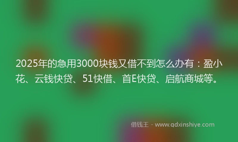2025年的急用3000块钱又借不到怎么办有：盈小花、云钱快贷、51快借、首E快贷、启航商城等。