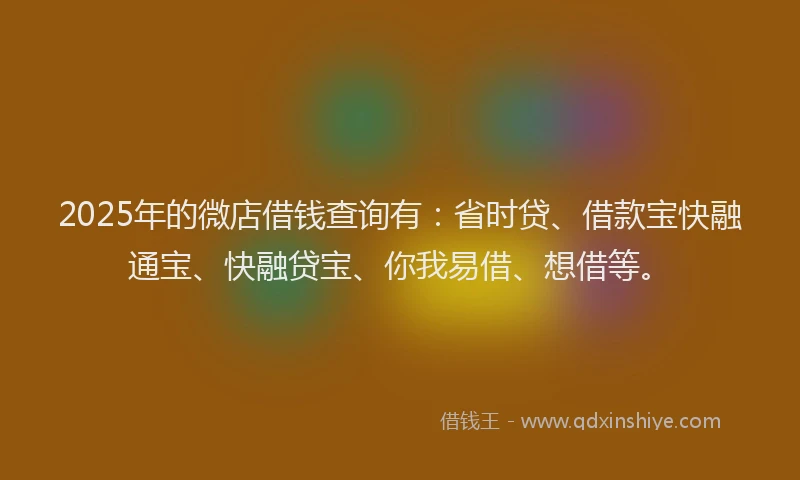 2025年的微店借钱查询有：省时贷、借款宝快融通宝、快融贷宝、你我易借、想借等。