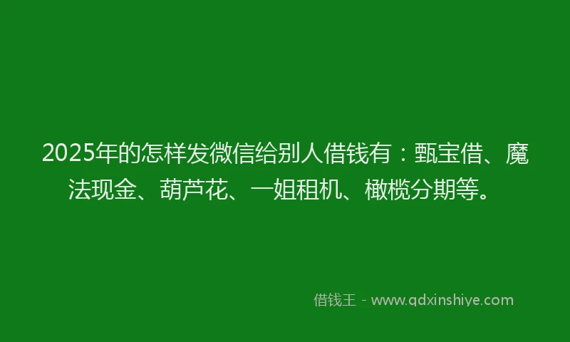 2025年的怎样发微信给别人借钱有：甄宝借、魔法现金、葫芦花、一姐租机、橄榄分期等。