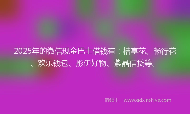 2025年的微信现金巴士借钱有：桔享花、畅行花、欢乐钱包、彤伊好物、紫晶信贷等。