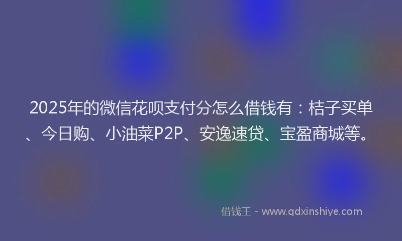 2025年的微信花呗支付分怎么借钱有：桔子买单、今日购、小油菜P2P、安逸速贷、宝盈商城等。