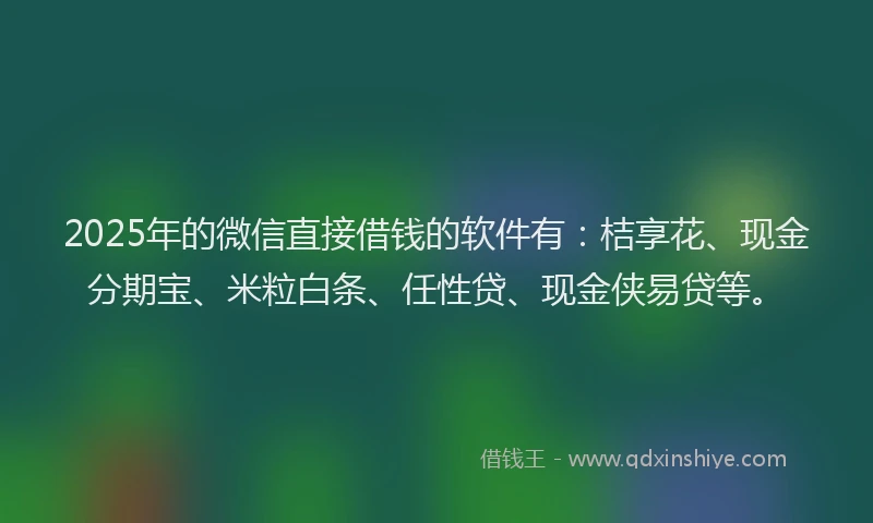 2025年的微信直接借钱的软件有：桔享花、现金分期宝、米粒白条、任性贷、现金侠易贷等。