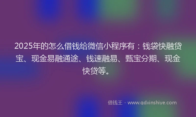 2025年的怎么借钱给微信小程序有：钱袋快融贷宝、现金易融通途、钱速融易、甄宝分期、现金快贷等。