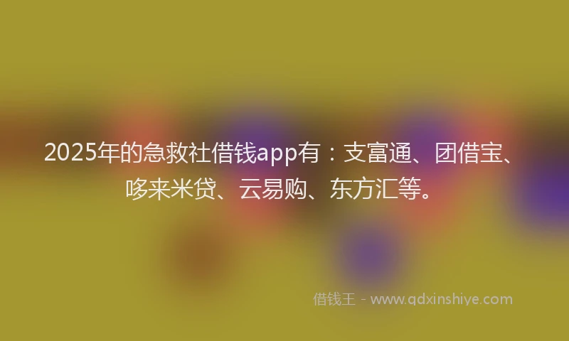 2025年的急救社借钱app有：支富通、团借宝、哆来米贷、云易购、东方汇等。