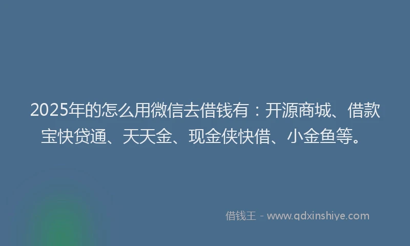 2025年的怎么用微信去借钱有：开源商城、借款宝快贷通、天天金、现金侠快借、小金鱼等。