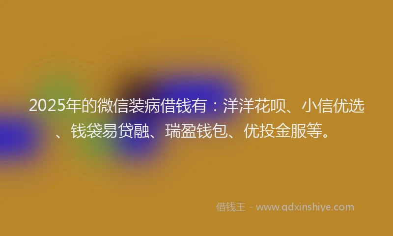 2025年的微信装病借钱有：洋洋花呗、小信优选、钱袋易贷融、瑞盈钱包、优投金服等。