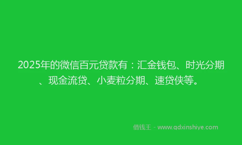 2025年的微信百元贷款有：汇金钱包、时光分期、现金流贷、小麦粒分期、速贷侠等。