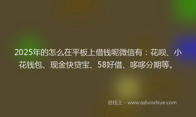 2025年的怎么在平板上借钱呢微信有：花呗、小花钱包、现金快贷宝、58好借、哆哆分期等。