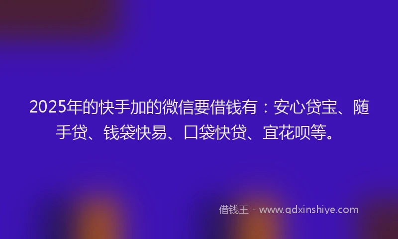 2025年的快手加的微信要借钱有：安心贷宝、随手贷、钱袋快易、口袋快贷、宜花呗等。
