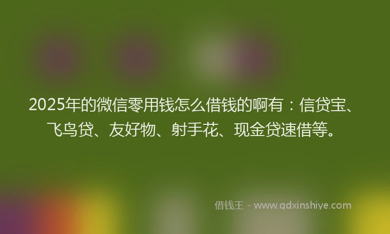 2025年的微信零用钱怎么借钱的啊有：信贷宝、飞鸟贷、友好物、射手花、现金贷速借等。