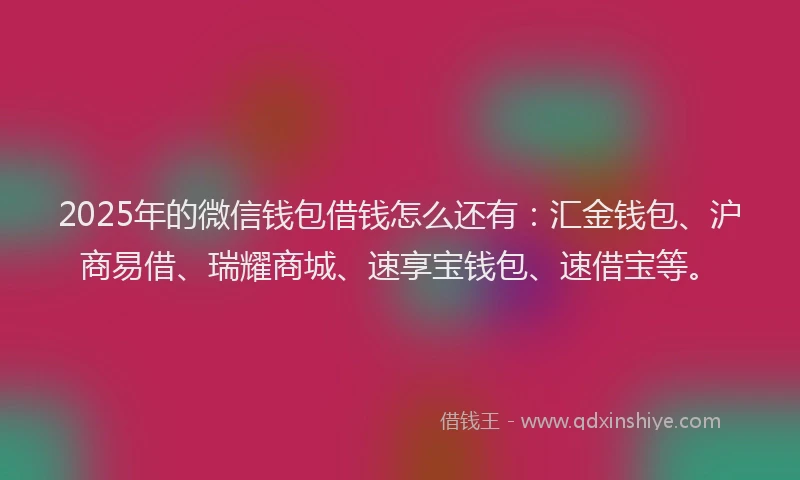 2025年的微信钱包借钱怎么还有：汇金钱包、沪商易借、瑞耀商城、速享宝钱包、速借宝等。