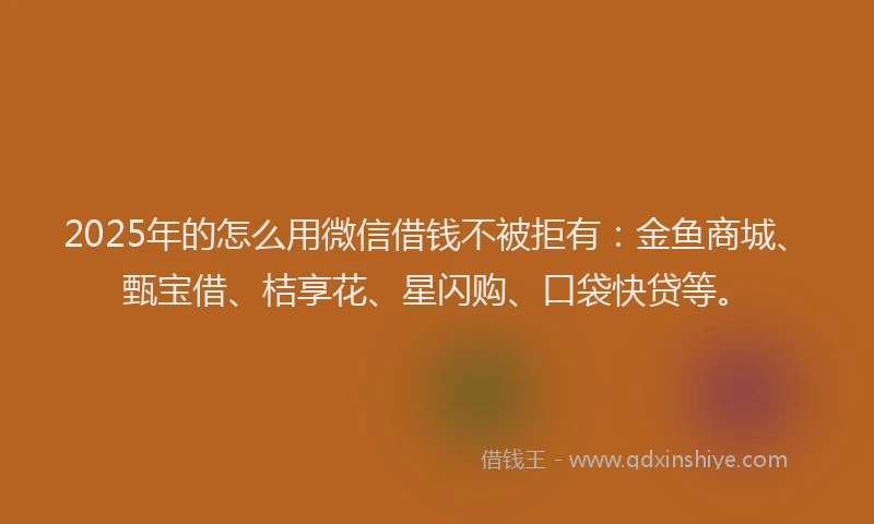 2025年的怎么用微信借钱不被拒有：金鱼商城、甄宝借、桔享花、星闪购、口袋快贷等。