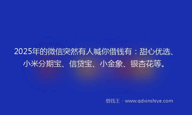 2025年的微信突然有人喊你借钱有：甜心优选、小米分期宝、信贷宝、小金象、银杏花等。