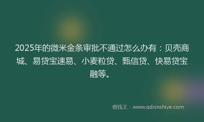 2025年的微米金条审批不通过怎么办有：贝壳商城、易贷宝速易、小麦粒贷、甄信贷、快易贷宝融等。
