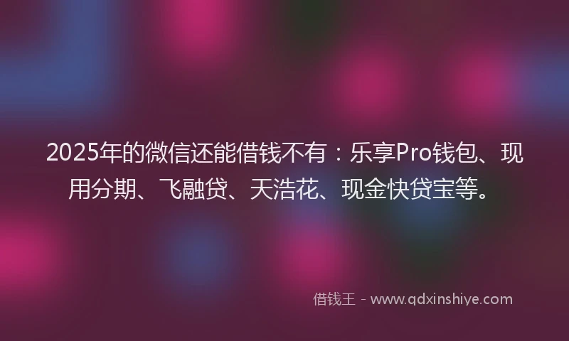 2025年的微信还能借钱不有：乐享Pro钱包、现用分期、飞融贷、天浩花、现金快贷宝等。
