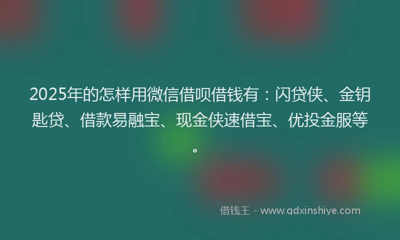 2025年的怎样用微信借呗借钱有：闪贷侠、金钥匙贷、借款易融宝、现金侠速借宝、优投金服等。