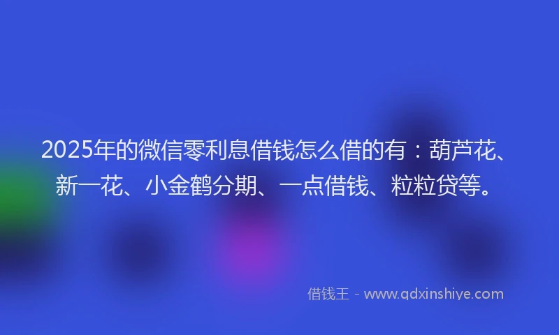 2025年的微信零利息借钱怎么借的有：葫芦花、新一花、小金鹤分期、一点借钱、粒粒贷等。