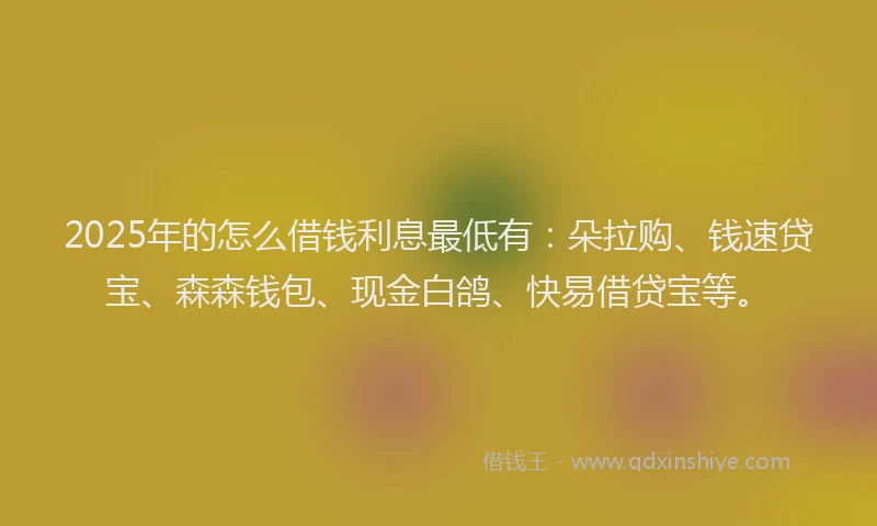 2025年的怎么借钱利息最低有：朵拉购、钱速贷宝、森森钱包、现金白鸽、快易借贷宝等。