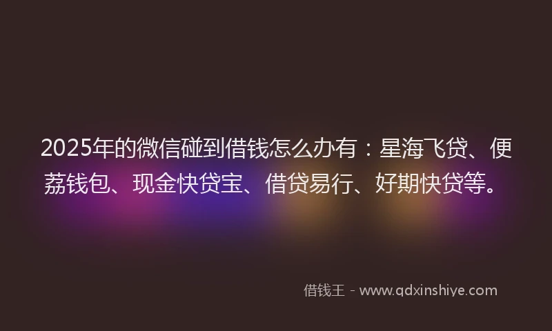 2025年的微信碰到借钱怎么办有：星海飞贷、便荔钱包、现金快贷宝、借贷易行、好期快贷等。